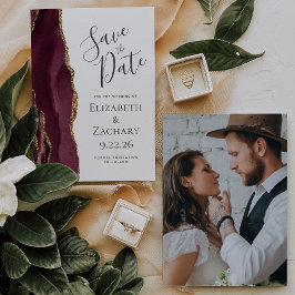 Foto Agate Burgundy Gold Save the Date Card Einladung