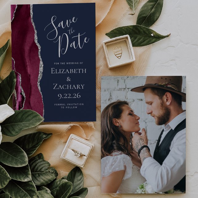 Foto Agate Burgundy Silver Navy Save the Date (Von Creator hochgeladen)