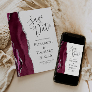 Foto Agate Burgundy Silver Save the Date Karte