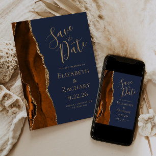 Foto Agate Burnt Orange Navy Blau Save the Date Einladung