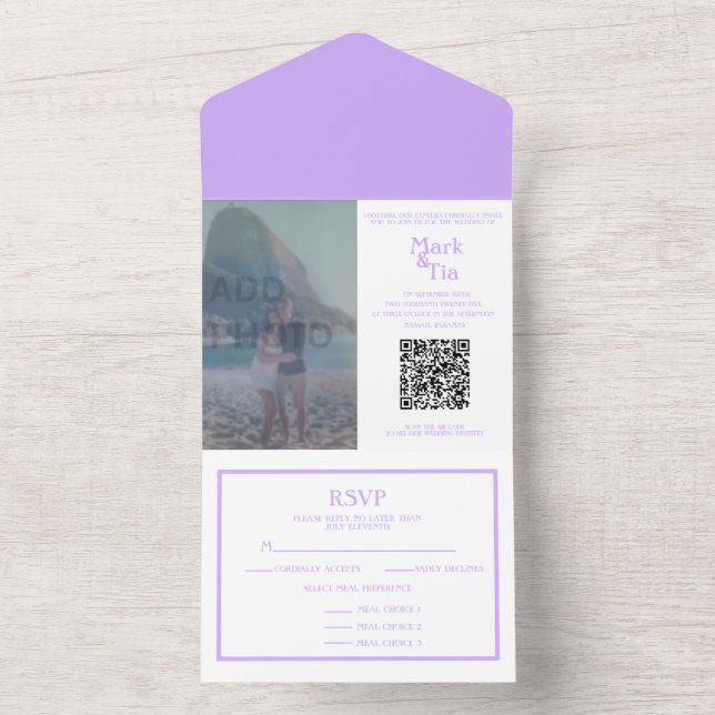 Foto All in One Lilac Wedding Einladung QR Code (Innen Boden)