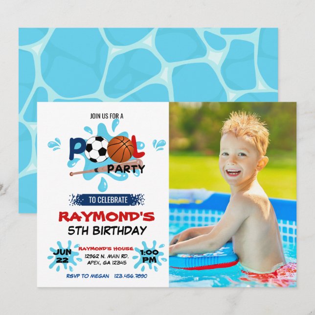 Foto All Star Sport Pool Party Einladung (Vorne/Hinten)