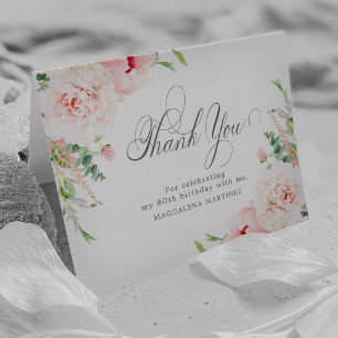 Foto am 80. Geburtstag rot Rosa Blütenblättrig gef Dankeskarte