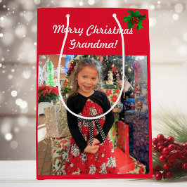 Foto an Oma Frohe Weihnachten personalisieren Mittlere Geschenktüte