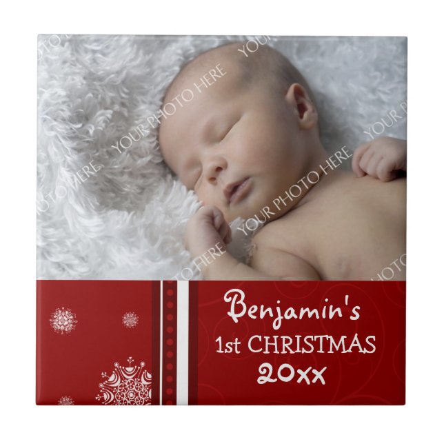 Foto-Andenken-Fliese des Babys erste Weihnachts Fliese (Vorderseite)