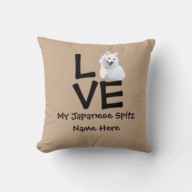 Foto ändern Text Japanischer Spitz-Liebe Hund Kissen (Vorderseite)