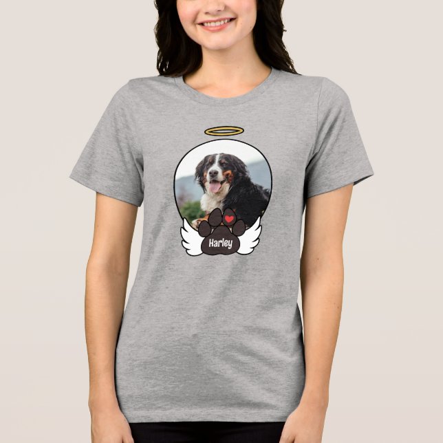 Foto Angel Wings Paw Name Dog Memorial Tri-Blend Shirt (Vorderseite)
