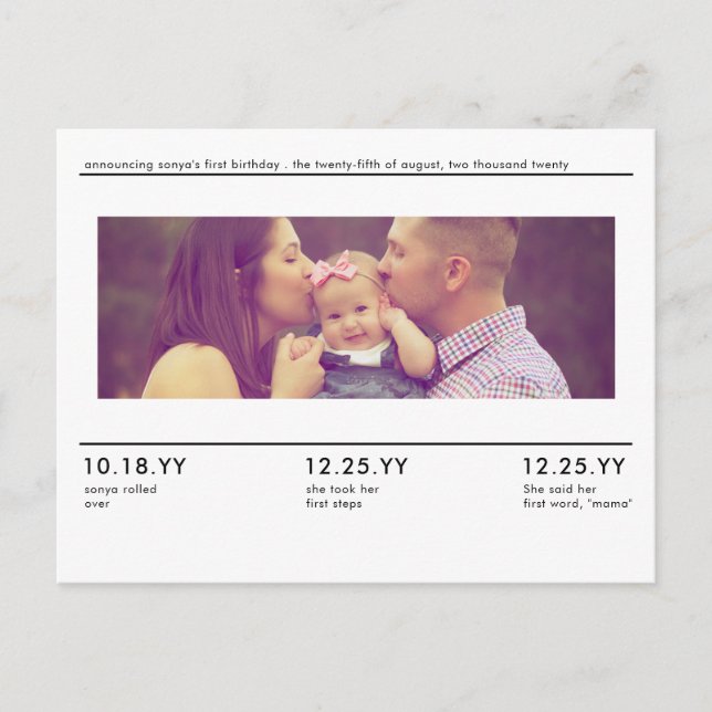 Foto-Ankündigung von Simple Lines Baby's Meilenste Postkarte (Vorderseite)