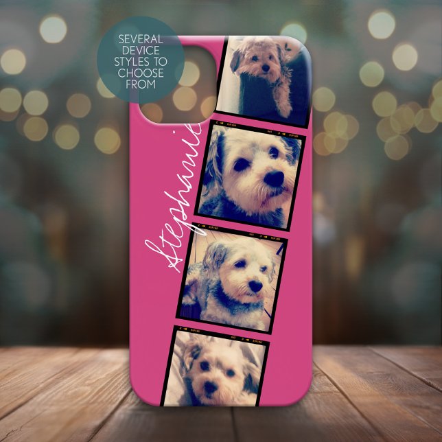 Foto-Anzeige - 4 Fotos rosa Case-Mate iPhone 14 Plus Hülle (Personalized Phone Case with 4 Photos and Custom Text - Pick Your Device Style)