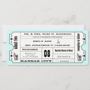 Foto Aqua Modern Typografy Ticket Wedding Einladung
