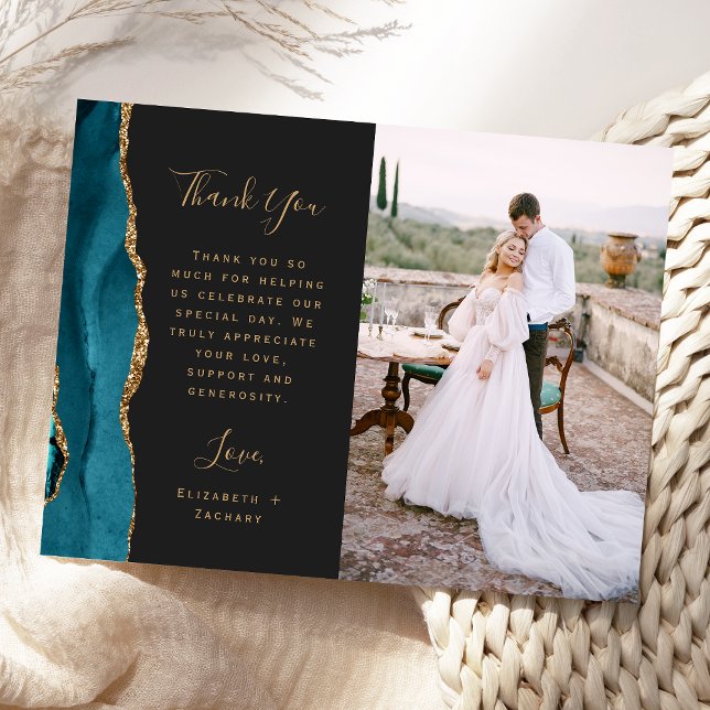 Foto Aquamarin Agate Gold Hochzeit Vielen Dank Postkarte (Von Creator hochgeladen)