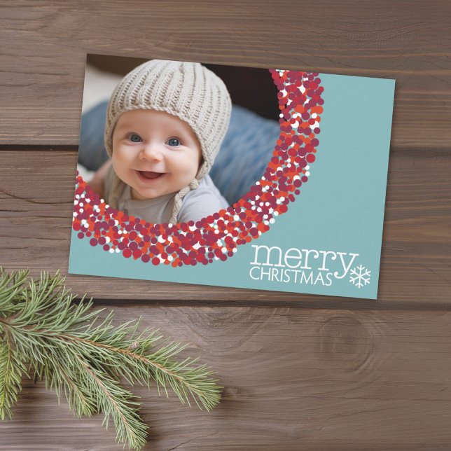 Foto - aquamarine Berry Kreath - Kreisgrenze Feiertagskarte (1 Photo Christmas Card with a Whimsical Berry Wreath Border)