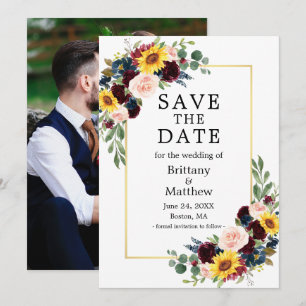 Foto Aquarell Mixed Floral Gold Rahmen Elegant Save The Date