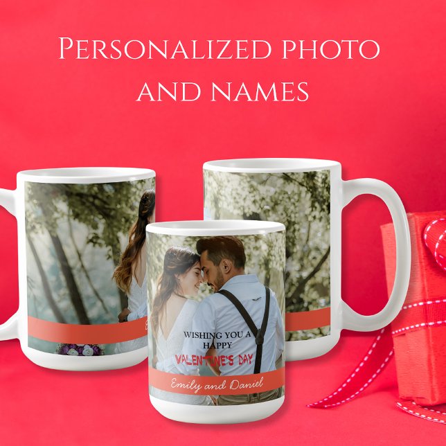 Foto Aquarell Valentinstag personalisiert Kaffeetasse (Script Happy Valentines Day Photo Romantic Coffee Mug)