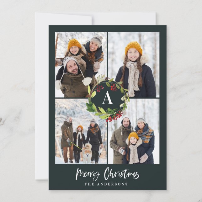 Foto Aquarellblumen + Weihnachtsfeiertagen Feiertagskarte (Vorderseite)