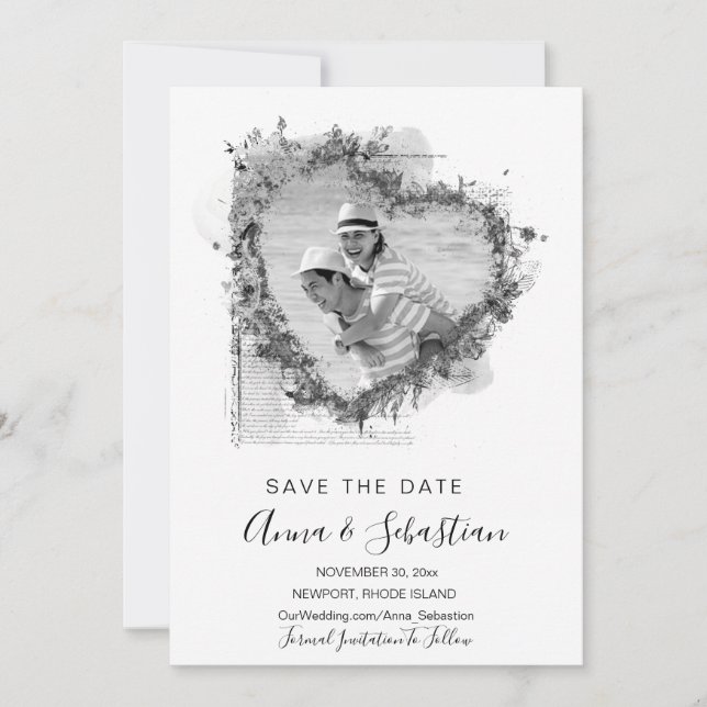 *~* FOTO AR6 WEDD Herz Save the Date QR Einladung (Vorderseite)