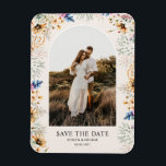 Foto Arch Botanischer Flora Save the Date Magnet<br><div class="desc">Erstellen Sie Ihre eigene Hochzeit speichern Sie das Datum mit Ihrem eigenen Foto gerahmt in einer Bogen-Form mit botanischen Blumenrahmen.</div>