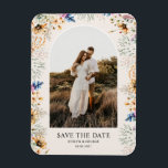 Foto Arch Botanischer Flora Save the Date Magnet<br><div class="desc">Erstellen Sie Ihre eigene Hochzeit speichern Sie das Datum mit Ihrem eigenen Foto gerahmt in einer Bogen-Form mit botanischen Blumenrahmen.</div>