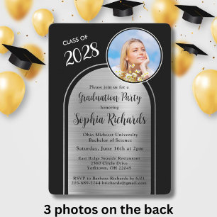 Foto Arch Elegante Black Silver Graduation Party Einladung