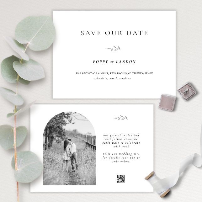 Foto Arch Simple Typografy QR CodeSpeichern Sie da Save The Date (Von Creator hochgeladen)