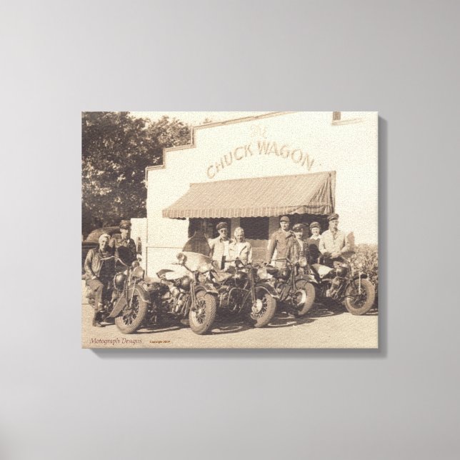 Foto Art der 40er Jahre "Biker's Chuck Wagon" Leinwanddruck (Vorderseite)
