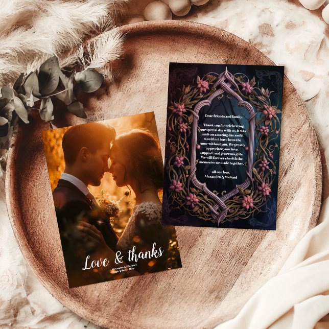 Foto Art Nouveau floral Gothic Halloween Hochzeit Dankeskarte (Von Creator hochgeladen)