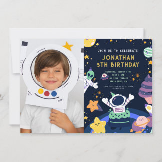 Foto Astronaut Planets Space Boy Geburtstag Einladung