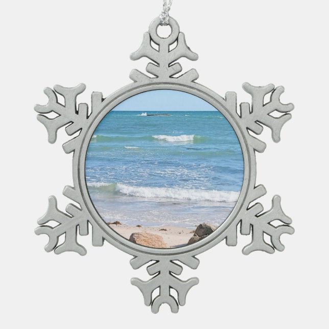 Foto Atlantikurlaub Schneeflocken Zinn-Ornament (Vorderseite)