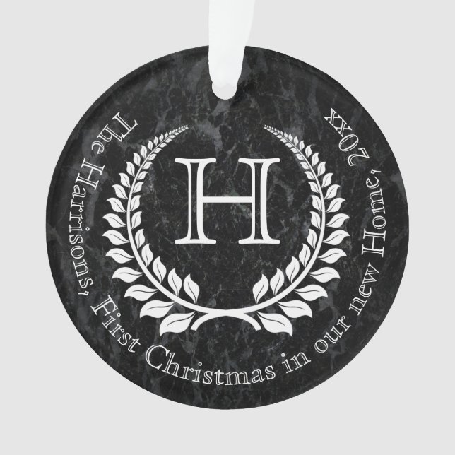 Foto auf Back Mit Monogramm Letter First Christmas Ornament (Vorderseite)