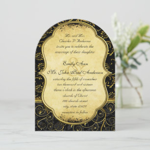 Foto auf der Rückseite Gold Damask Swirl Einladung