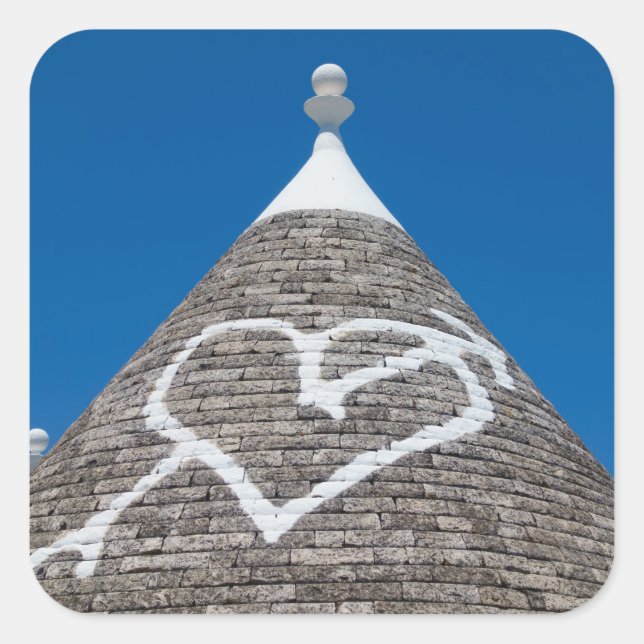 Foto-Aufkleber auf dem Dach von Trulli Quadratischer Aufkleber (Vorderseite)
