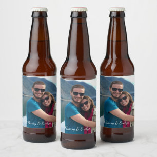 Foto-Aufkleber mit Text am unteren Bierrand Bierflaschenetikett