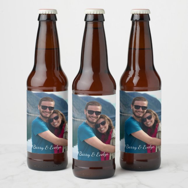 Foto-Aufkleber mit Text am unteren Bierrand Bierflaschenetikett (Flaschen)