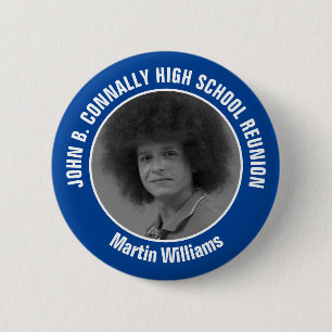 Foto aus dem Jahrbuch zum blauen High-School-Treff Button