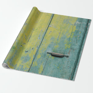Foto aus gelbem und aquamarinem Holz Geschenkpapier