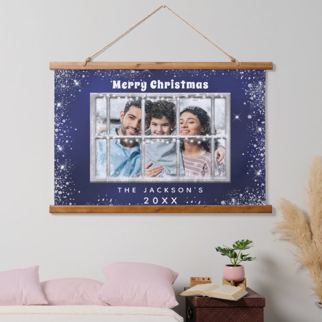 Foto aus Weihnachtsblauen Glitzer Wandteppich Mit Holzrahmen (Schlafzimmer)
