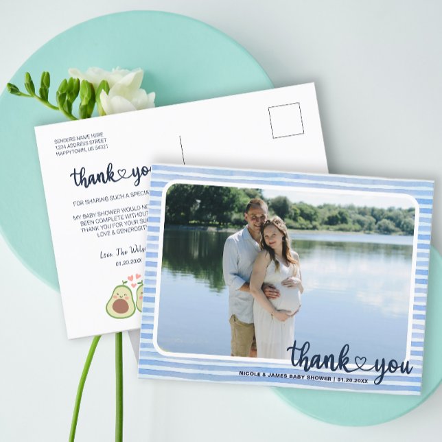 Foto Avocado Baby Dusche Party Vielen Dank Postkarte (Photo Avocado Baby Shower Party Thank You Postcard)