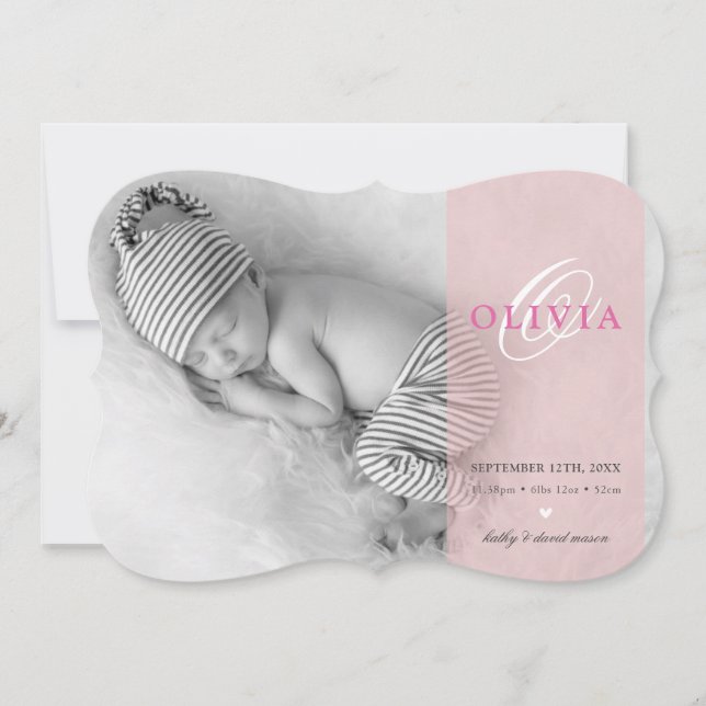 FOTO BABY ANKÜNDIGUNG Initialüberlagerung Rosa (Vorderseite)