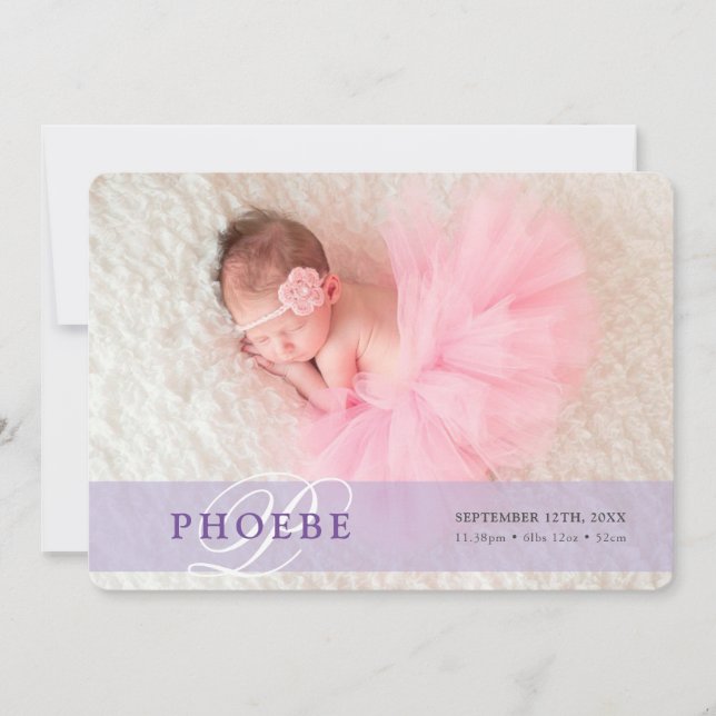 FOTO BABY ANNOUNCEMENT Erstüberlagerung lila Ankündigung (Vorderseite)
