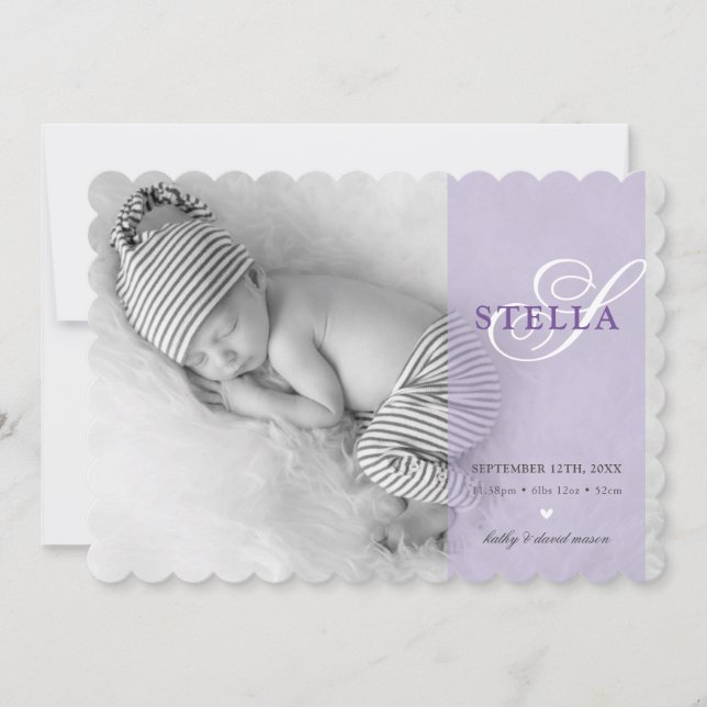 FOTO BABY ANNOUNCEMENT Erstüberlagerung lila Ankündigung (Vorderseite)