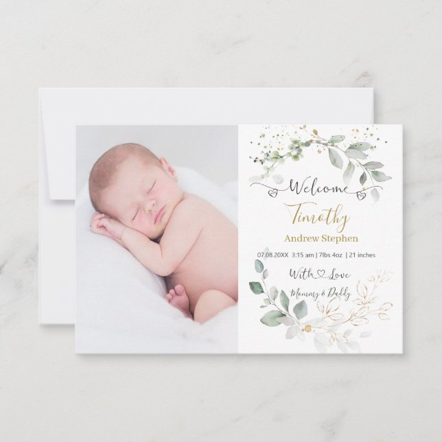 Foto Baby Birth Stats Ankündigung (Vorderseite)