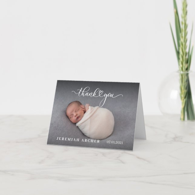 Foto baby danke, elegante Geburtsankündigung Ankündigung (Vorderseite)