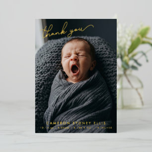 Foto Baby Danke Geburt Statistik Goldfolie Karte