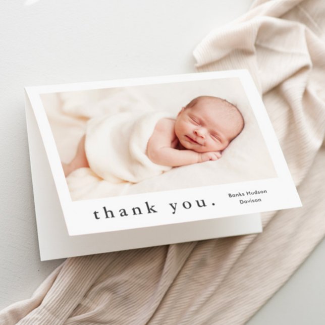 Foto Baby Dankeskarte (Simple typography black and white baby photo thank you card.)