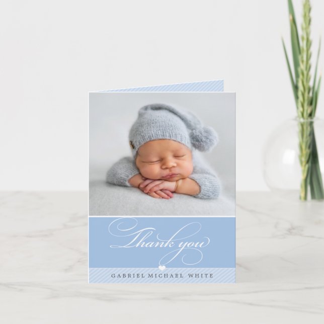 FOTO BABY eleganter extravaganter Kalligraphiejung Dankeskarte (Vorderseite)