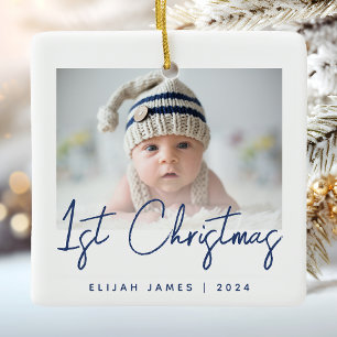 Foto Baby erstes Weihnachten Marineblau Schrift Keramikornament