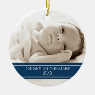 Foto-Baby-erstes Weihnachtsverzierungs-Blau Keramikornament