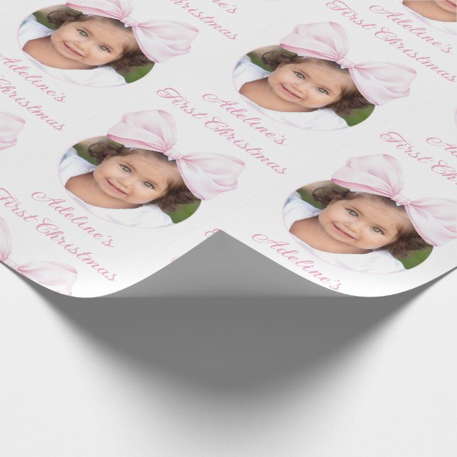 Foto Baby Girl Erste Weihnachtsfeier Geschenkpapier (Ecke)