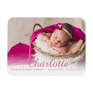 Foto Baby Mädchen Geburtsankündigung Skript Name Magnet