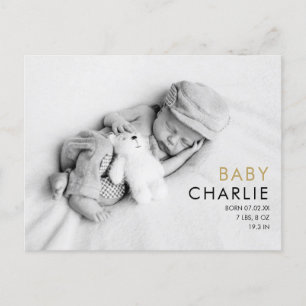 Foto Baby Modern Elegant Gold Liebe Herzen Geburt Ankündigungspostkarte
